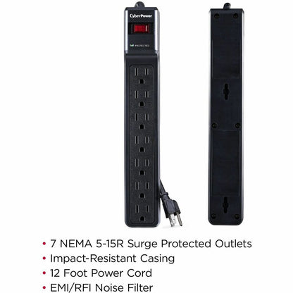 Parasurtenseur CyberPower CSB7012 Essential à 7 prises avec 1 500 joules et cordon de 12 pieds - Boîtes marron unies CSB7012