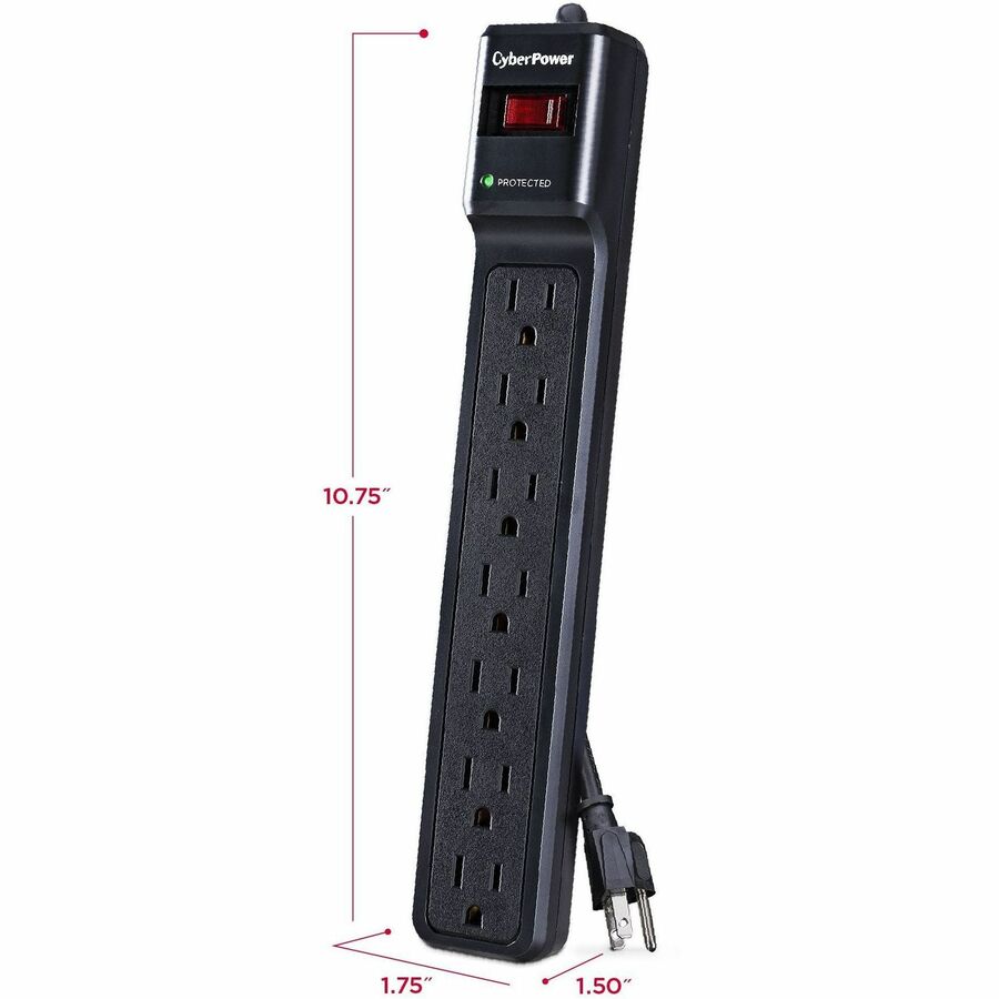 Parasurtenseur CyberPower CSB7012 Essential à 7 prises avec 1 500 joules et cordon de 12 pieds - Boîtes marron unies CSB7012