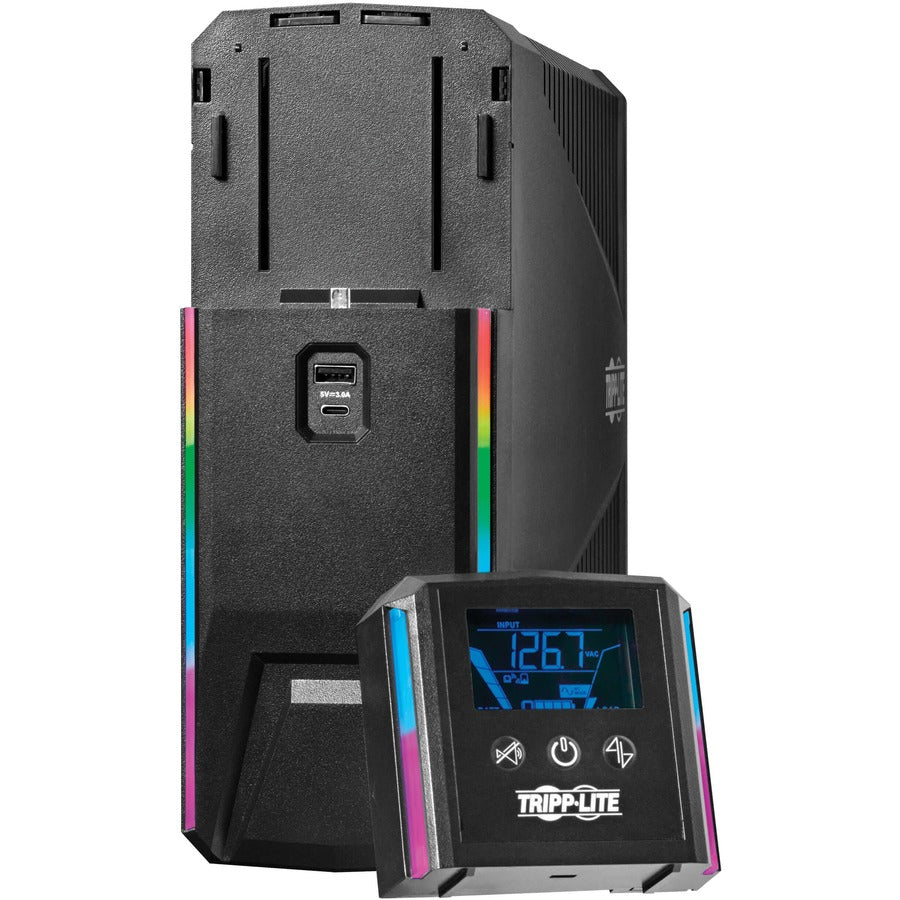 Onduleur de jeu à onde sinusoïdale pure Tripp Lite by Eaton 1500VA 900W 120V - LCD, AVR, LED RVB, chargement USB, économie d'énergie SMART1500PSGLCD