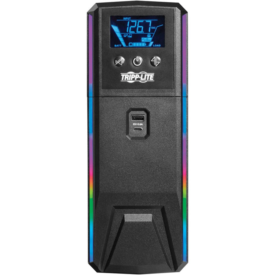 Onduleur de jeu à onde sinusoïdale pure Tripp Lite by Eaton 1500VA 900W 120V - LCD, AVR, LED RVB, chargement USB, économie d'énergie SMART1500PSGLCD
