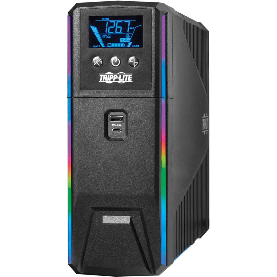 Onduleur de jeu à onde sinusoïdale pure Tripp Lite by Eaton 1500VA 900W 120V - LCD, AVR, LED RVB, chargement USB, économie d'énergie SMART1500PSGLCD