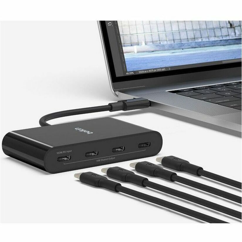 Belkin Connect USB-C Hub 4 ports, adaptateur Dongle, 4 ports USB-C et 100 W PD Transfert de données max 10 Gbit/s Mac/Chromebook AVC018BTBK