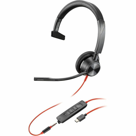 Casque USB-C monaural Poly Blackwire 3315 + prise 3,5 mm + adaptateur USB-C/A 8X217AA