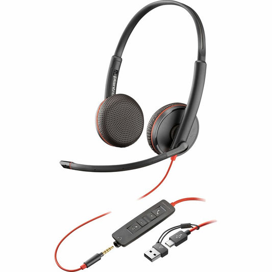 Casque stéréo USB-C Poly Blackwire 3225 + prise 3,5 mm + adaptateur USB-C/A (en vrac) 8X229A6