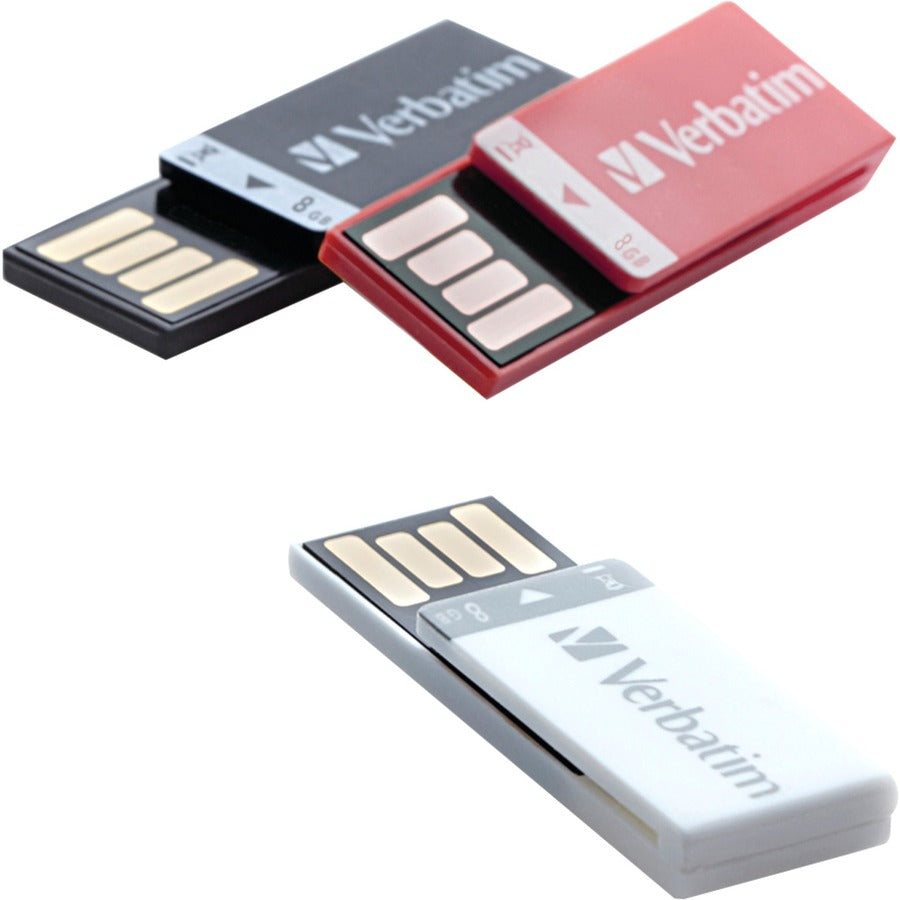 Clé USB Clip-It 8 Go de Verbatim - Lot de 3 - Noir, Blanc, Rouge 98674