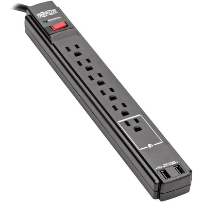 Multiprise avec parasurtenseur Tripp Lite 6 prises 2 ports USB Cordon de 6 pi Noir - 6 x NEMA 5-15R, 2 x USB - 1875 VA - 990 J - Entrée 120 V CA TLP606USBB