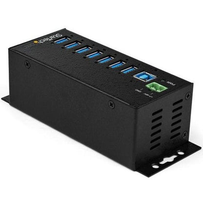 StarTech.com Hub USB 7 ports avec adaptateur secteur - Hub de données USB 3.0 industriel en métal - Hub USB 3.1 Gen 1 5 Gbit/s à montage sur rail DIN, mural et sur bureau HB30A7AME
