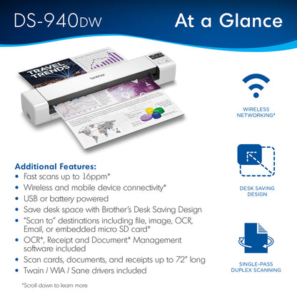 Brother DSMobile DS-940DW Sheetfed Scanner - 1200 dpi Optical DS940DW