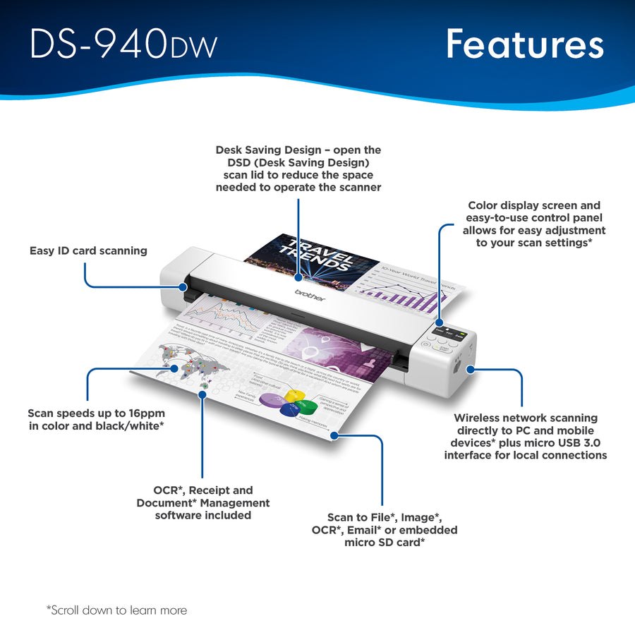 Brother DSMobile DS-940DW Sheetfed Scanner - 1200 dpi Optical DS940DW