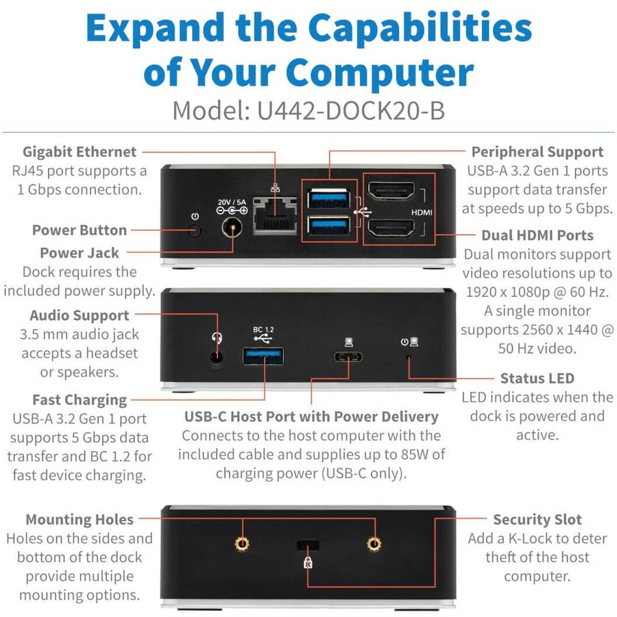 Station d'accueil Tripp Lite par Eaton U442-DOCK20-B U442-DOCK20-B