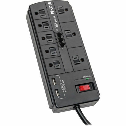 Parasurtenseur Tripp Lite 8 prises 2 ports de chargement USB Téléphone/Modem Cordon 8 pieds - 8 x NEMA 5-15R, 2 x USB - 1875 VA - 1200 J - Entrée 120 V CA - Fax/Modem/Téléphone TLP88TUSBB