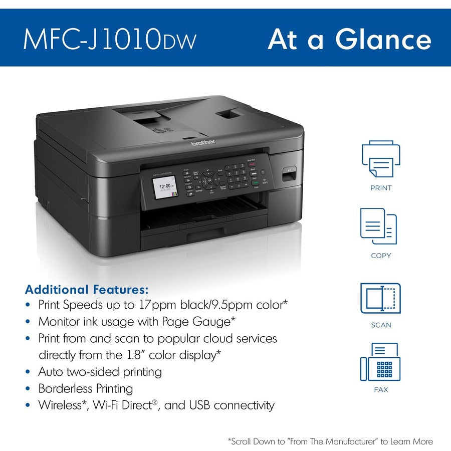 Brother MFC-J1010DW Wireless Inkjet Multifunction Printer - Color MFC-J1010DW