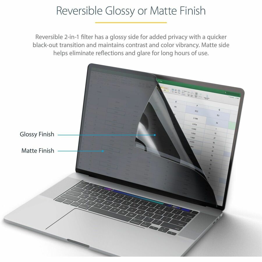 StarTech.com Écran de confidentialité pour ordinateur portable MacBook Pro 16 pouces 21/23 pouces, filtre de confidentialité antireflet avec réduction de la lumière bleue de 51 %, côtés mats/brillants 16M21-PRIVACY-SCREEN