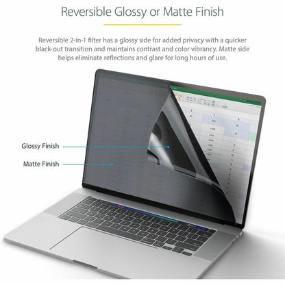 StarTech.com Écran de confidentialité pour ordinateur portable MacBook Pro 16 pouces 21/23 pouces, filtre de confidentialité antireflet avec réduction de la lumière bleue de 51 %, côtés mats/brillants 16M21-PRIVACY-SCREEN