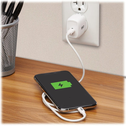 Chargeur mural compact USB-C à 1 port Tripp Lite by Eaton - Technologie GaN, charge PD 3.0 20 W, blanc U280-W01-20C1-G