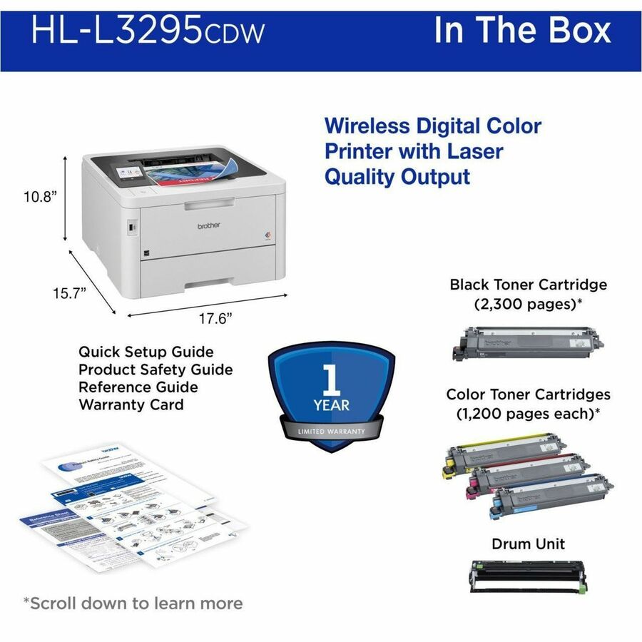 Brother HL-L3295CDW Desktop Wireless Laser Printer - Color HLL3295CDW
