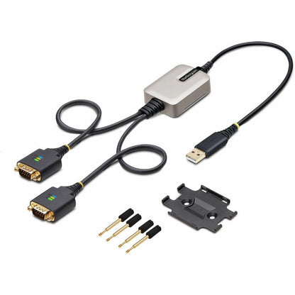 StarTech.com Câble adaptateur USB vers série 2 ports 60 cm, rétention COM, FTDI, DB9 RS232, vis/écrous DB9 interchangeables, Windows/macOS/Linux 2P1FFC-USB-SERIAL