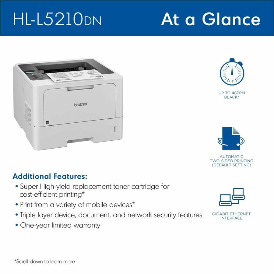 Brother HL HLL5210DN Desktop Wired Laser Printer - Monochrome HLL5210DN