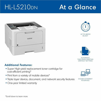 Brother HL HLL5210DN Desktop Wired Laser Printer - Monochrome HLL5210DN