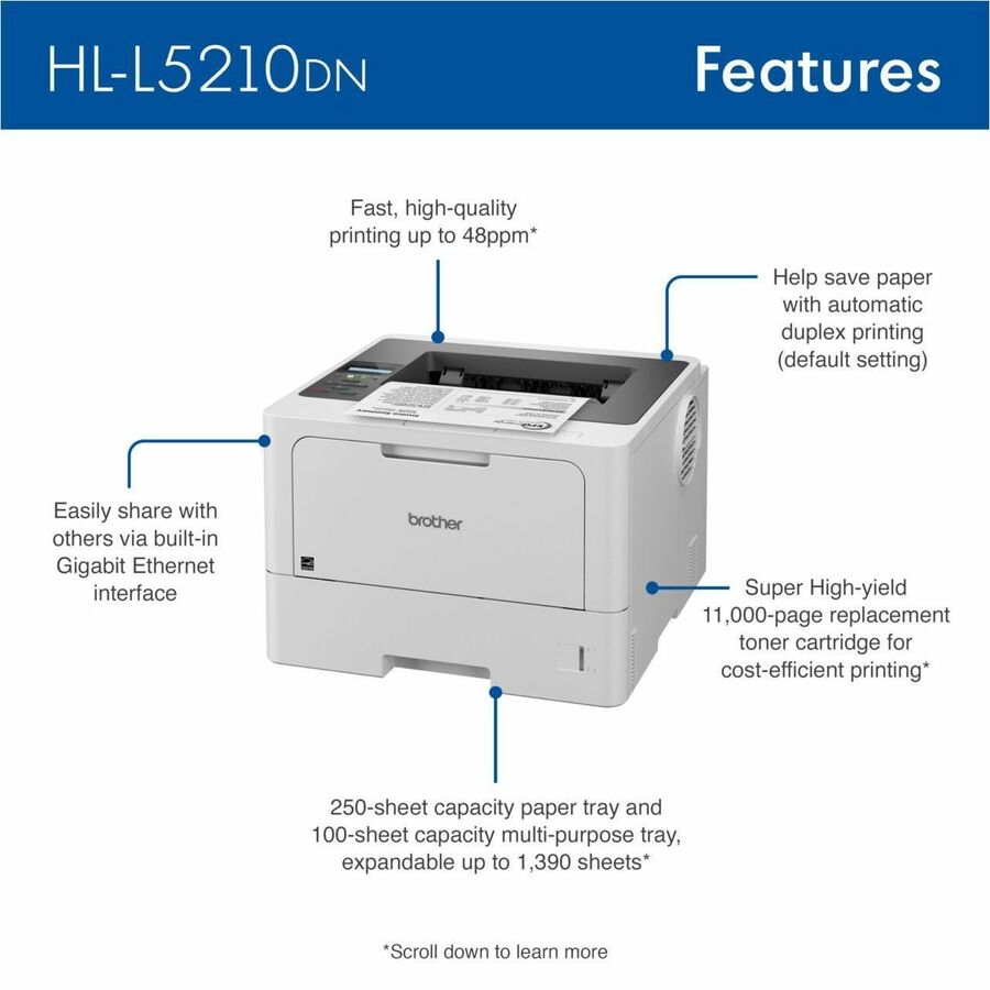 Brother HL HLL5210DN Desktop Wired Laser Printer - Monochrome HLL5210DN
