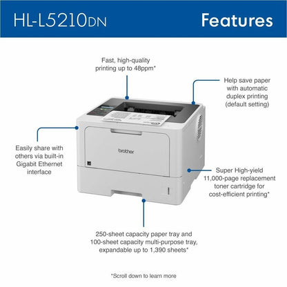 Brother HL HLL5210DN Desktop Wired Laser Printer - Monochrome HLL5210DN