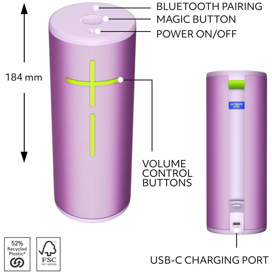 Système d'enceintes Bluetooth portable Ultimate Ears BOOM 4 - Lilas enchanteur 984-002009