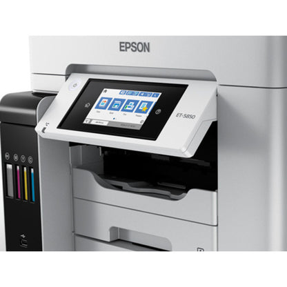Epson ET-5850 Inkjet Multifunction Printer-Color-Copier/Fax/Scanner-4800x1200 dpi Print-Automatic Duplex Print-66000 Pages-550 sheets Input-1200 dpi Optical Scan-Color Fax-Wireless LAN-Epson Connect-Epson Email Print-Epson iPrint-Mopria C11CJ29201