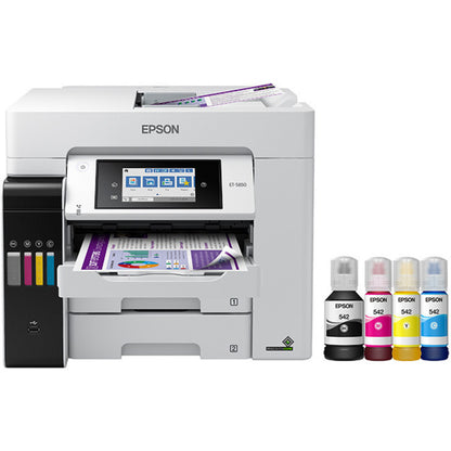 Epson ET-5850 Inkjet Multifunction Printer-Color-Copier/Fax/Scanner-4800x1200 dpi Print-Automatic Duplex Print-66000 Pages-550 sheets Input-1200 dpi Optical Scan-Color Fax-Wireless LAN-Epson Connect-Epson Email Print-Epson iPrint-Mopria C11CJ29201