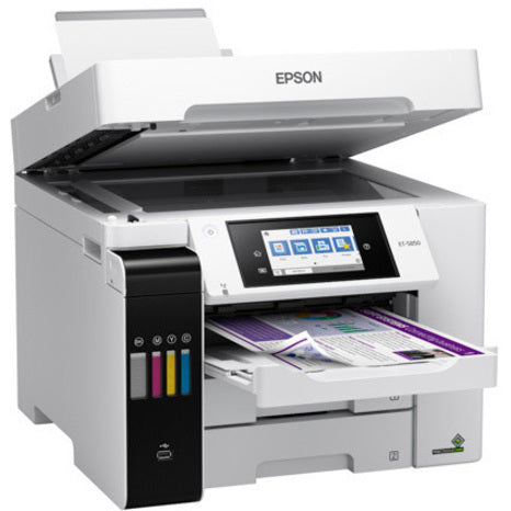 Epson ET-5850 Inkjet Multifunction Printer-Color-Copier/Fax/Scanner-4800x1200 dpi Print-Automatic Duplex Print-66000 Pages-550 sheets Input-1200 dpi Optical Scan-Color Fax-Wireless LAN-Epson Connect-Epson Email Print-Epson iPrint-Mopria C11CJ29201