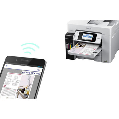 Epson ET-5850 Inkjet Multifunction Printer-Color-Copier/Fax/Scanner-4800x1200 dpi Print-Automatic Duplex Print-66000 Pages-550 sheets Input-1200 dpi Optical Scan-Color Fax-Wireless LAN-Epson Connect-Epson Email Print-Epson iPrint-Mopria C11CJ29201