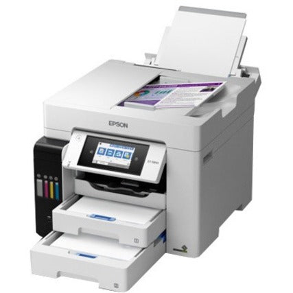 Epson ET-5850 Inkjet Multifunction Printer-Color-Copier/Fax/Scanner-4800x1200 dpi Print-Automatic Duplex Print-66000 Pages-550 sheets Input-1200 dpi Optical Scan-Color Fax-Wireless LAN-Epson Connect-Epson Email Print-Epson iPrint-Mopria C11CJ29201
