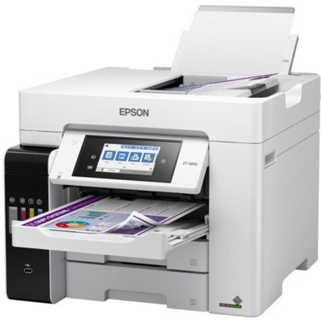 Epson ET-5850 Inkjet Multifunction Printer-Color-Copier/Fax/Scanner-4800x1200 dpi Print-Automatic Duplex Print-66000 Pages-550 sheets Input-1200 dpi Optical Scan-Color Fax-Wireless LAN-Epson Connect-Epson Email Print-Epson iPrint-Mopria C11CJ29201