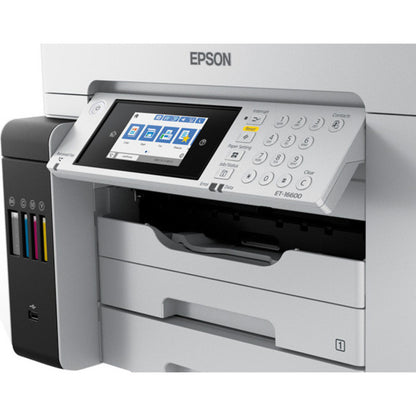 Epson ET-16600 Inkjet Multifunction Printer-Color-Copier/Fax/Scanner-4800x1200 dpi Print-Automatic Duplex Print-66000 Pages-550 sheets Input-1200 dpi Optical Scan-Color Fax-Wireless LAN-Epson Connect-Epson Email Print-Epson iPrint-Mopria C11CH72201