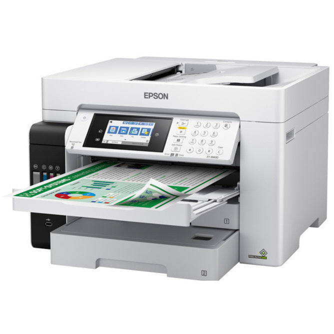 Epson ET-16600 Inkjet Multifunction Printer-Color-Copier/Fax/Scanner-4800x1200 dpi Print-Automatic Duplex Print-66000 Pages-550 sheets Input-1200 dpi Optical Scan-Color Fax-Wireless LAN-Epson Connect-Epson Email Print-Epson iPrint-Mopria C11CH72201