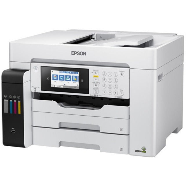 Epson ET-16600 Inkjet Multifunction Printer-Color-Copier/Fax/Scanner-4800x1200 dpi Print-Automatic Duplex Print-66000 Pages-550 sheets Input-1200 dpi Optical Scan-Color Fax-Wireless LAN-Epson Connect-Epson Email Print-Epson iPrint-Mopria C11CH72201
