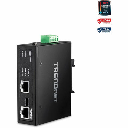 Injecteur PoE+ Gigabit industriel renforcé TRENDnet 60 W, montage sur rail DIN, boîtier IP30, comprend des supports pour rail DIN et muraux, TI-IG60 TI-IG60