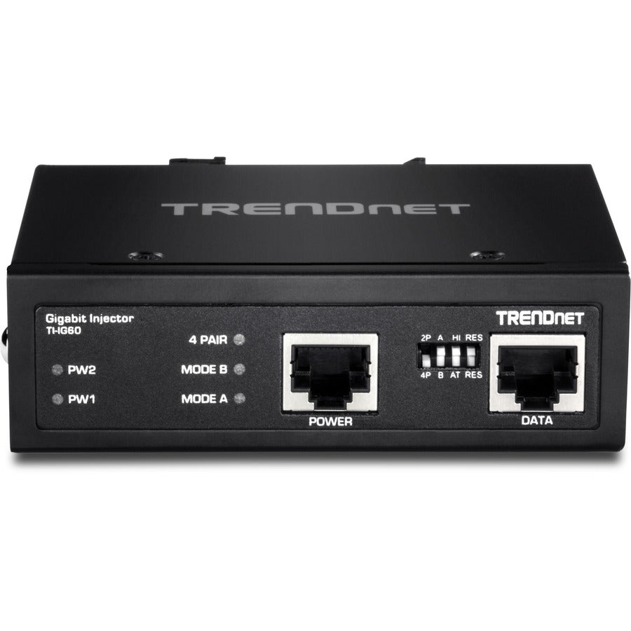 Injecteur PoE+ Gigabit industriel renforcé TRENDnet 60 W, montage sur rail DIN, boîtier IP30, comprend des supports pour rail DIN et muraux, TI-IG60 TI-IG60