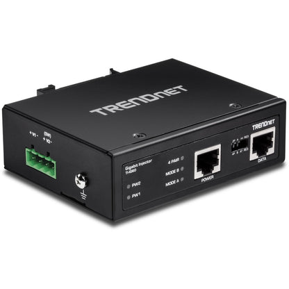 Injecteur PoE+ Gigabit industriel renforcé TRENDnet 60 W, montage sur rail DIN, boîtier IP30, comprend des supports pour rail DIN et muraux, TI-IG60 TI-IG60