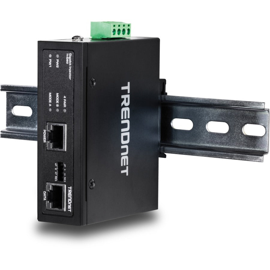 Injecteur PoE+ Gigabit industriel renforcé TRENDnet 60 W, montage sur rail DIN, boîtier IP30, comprend des supports pour rail DIN et muraux, TI-IG60 TI-IG60