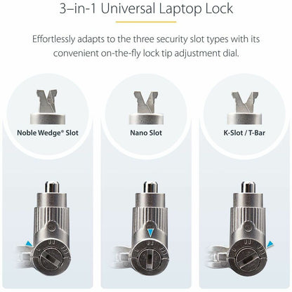 StarTech.com Câble de verrouillage universel 3 en 1 pour ordinateur portable de 2 m, câble de verrouillage à clé principale, câble de sécurité, compatible avec Noble Wedge®/Nano/K-Slot UNIVKMKO-LAPTOP-LOCK