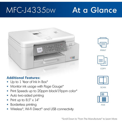 Brother INKvestment Tank MFC-J4335DW Wireless Inkjet Multifunction Printer - Color MFCJ4335DW