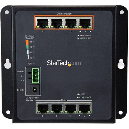 StarTech.com Industrial 8 Port Gigabit PoE Switch - 4 x PoE+ 30W - Power Over Ethernet GbE Layer/L2 Managed Network Switch -40C to +75C IES81GPOEW