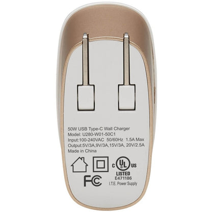 Tripp Lite by Eaton 50W Compact USB-C Wall Charger - GaN Technology, USB-C Power Delivery 3.0 U280-W01-50C1