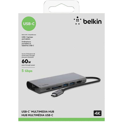Adaptateur multiport USB-C 6 en 1 Belkin, station d'accueil pour ordinateur portable, HDMI 4K, PD 60 W F4U092BTSGY