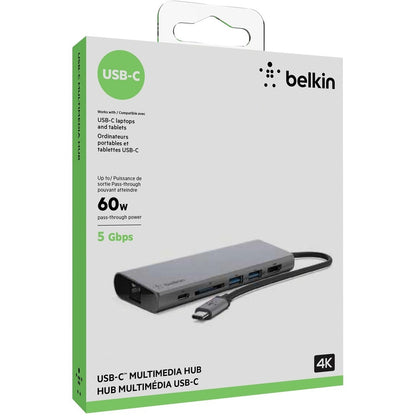 Adaptateur multiport USB-C 6 en 1 Belkin, station d'accueil pour ordinateur portable, HDMI 4K, PD 60 W F4U092BTSGY