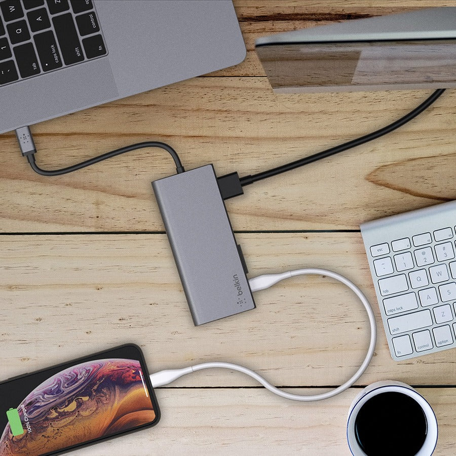 Adaptateur multiport USB-C 6 en 1 Belkin, station d'accueil pour ordinateur portable, HDMI 4K, PD 60 W F4U092BTSGY