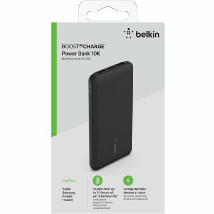 Chargeur portatif Belkin 15 W USB-C 3 ports - 10 000 mAh - 1 x USB-C (15 W), 2 x USB-A (10 W) - Chargeur portable - avec câble USB-C - Noir BPB011BTBK