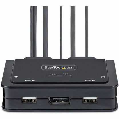 StarTech.com 2-Port USB-C Cable KVM Switch, 4K 60Hz DisplayPort Output, Compact KVM with 4ft/1.2m Integrated Host Cables, Bus Powered C2-D46-UC2-CBL-KVM