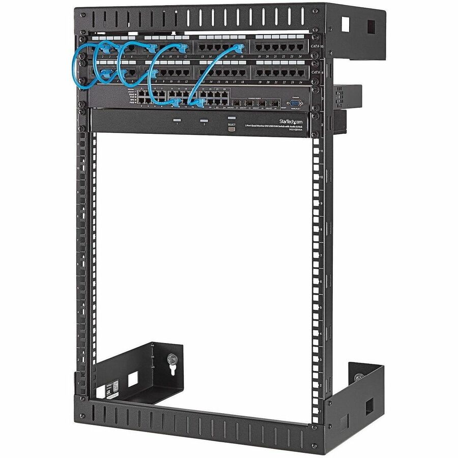 StarTech.com Rack réseau mural robuste à 2 montants 15U, rack serveur à cadre ouvert de 19 pouces pour équipement informatique, rack de données à montage mural ~ RK15WALLO