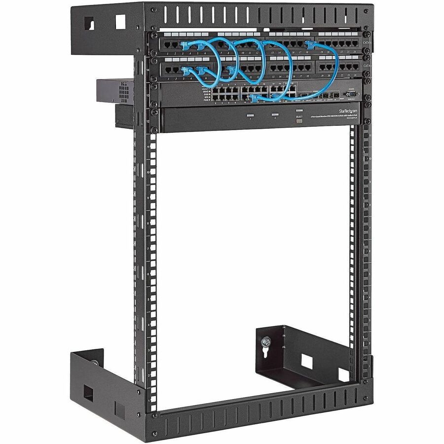 StarTech.com Rack réseau mural robuste à 2 montants 15U, rack serveur à cadre ouvert de 19 pouces pour équipement informatique, rack de données à montage mural ~ RK15WALLO
